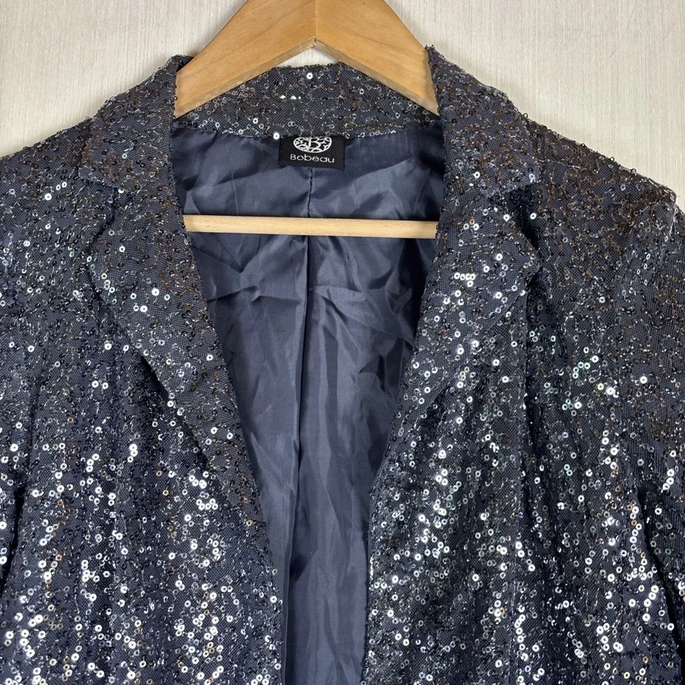 Bobeau Sequin Jacket Womens Sz S Grey Open Front‎ Lapel Party Coat Blazer